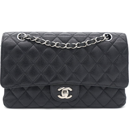 Caviar Quilted Medium Double Flap Black SHW