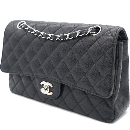 Caviar Quilted Medium Double Flap Black SHW