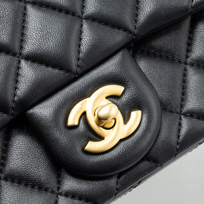 Chanel Camellia adjustable chain mini square flap bag lambskin black GHW (microchip)