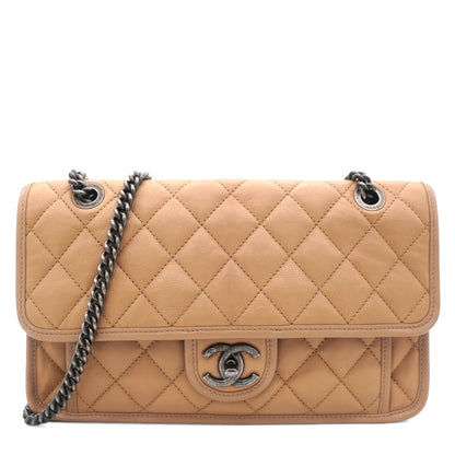 Leather Beige Flap Chain Bag