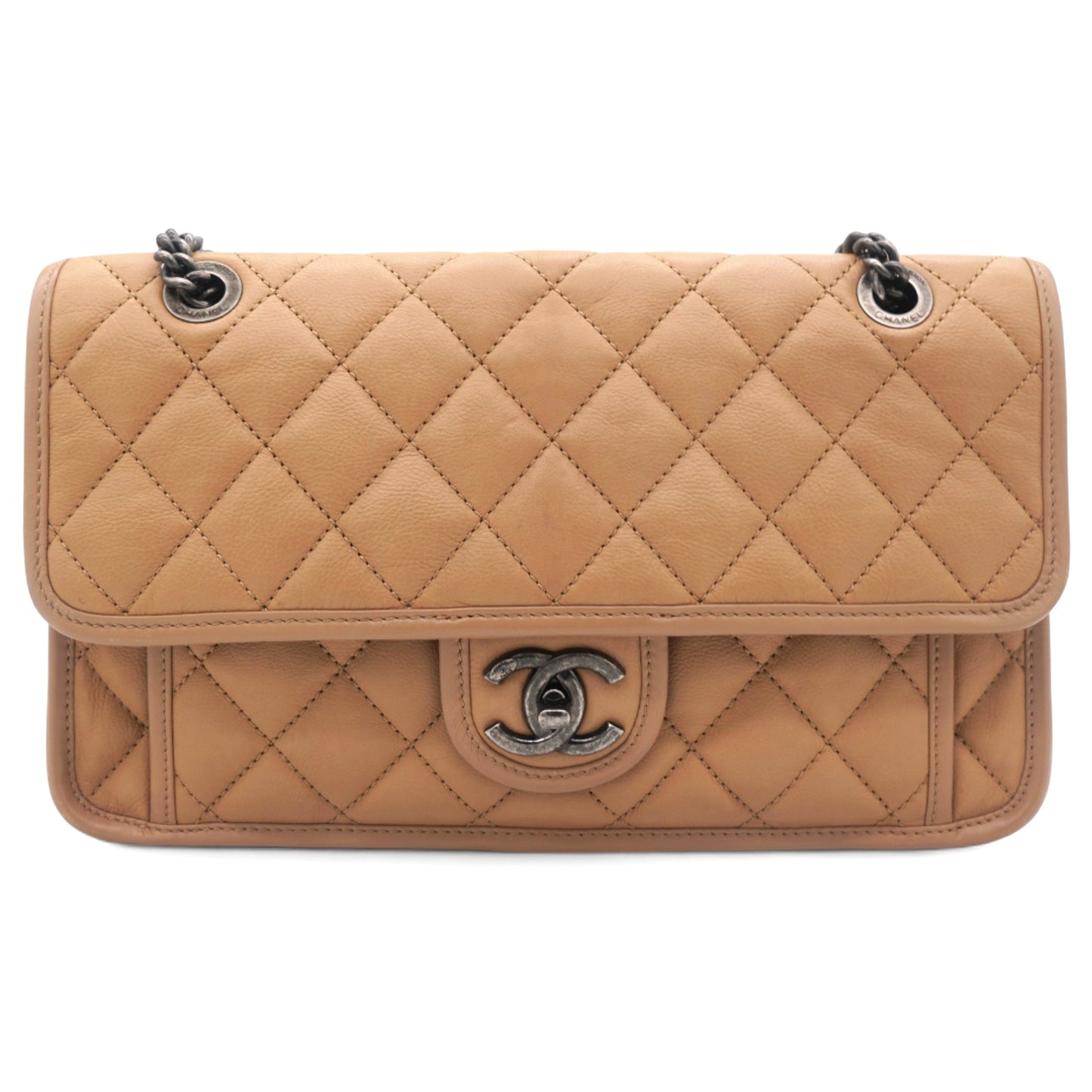 Leather Beige Flap Chain Bag