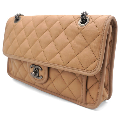 Leather Beige Flap Chain Bag