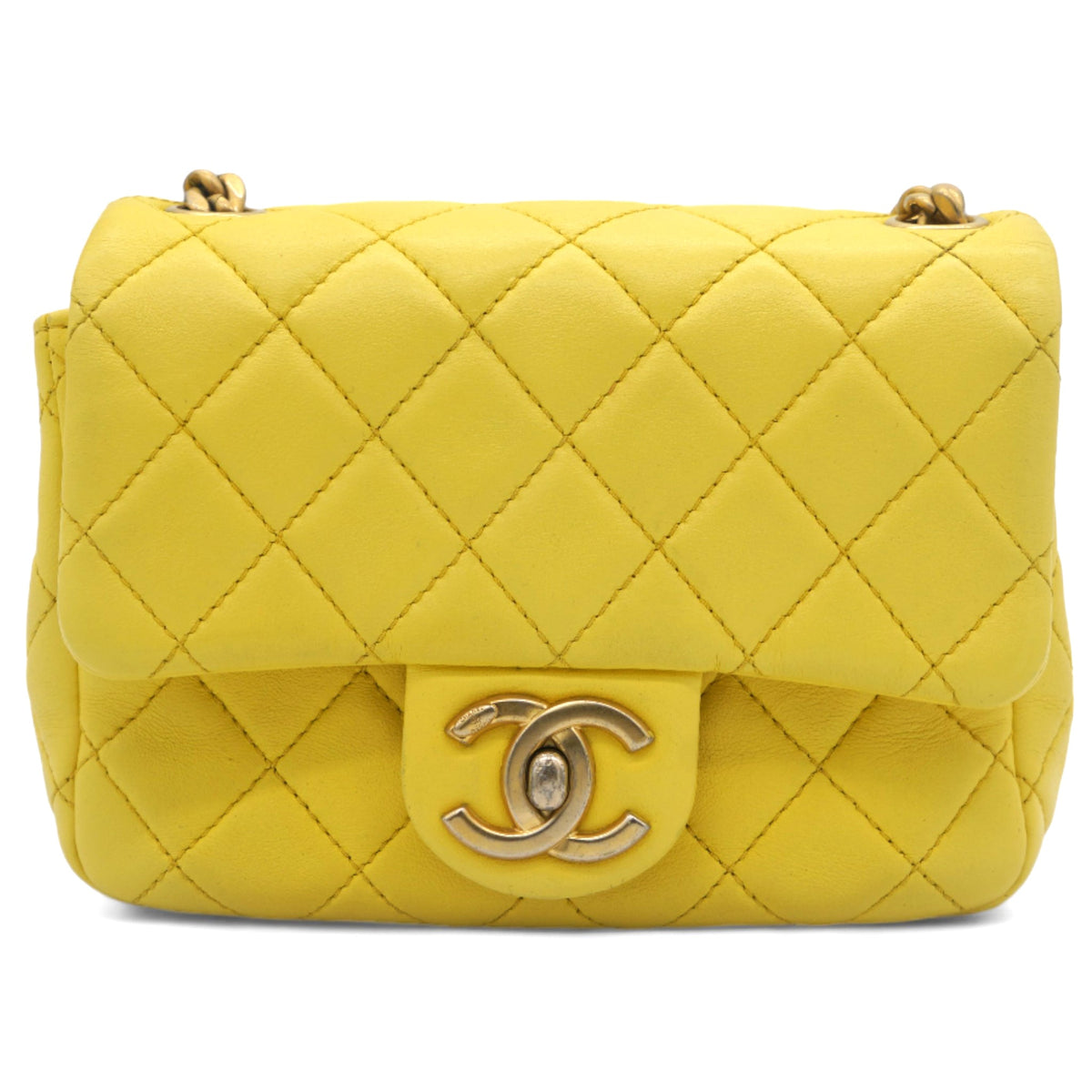 Lambskin Quilted Mini Jewellery Chain Strap Square Flap Yellow