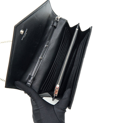 Saint Laurent Envelope Monogram Wallet on Chain in SHW