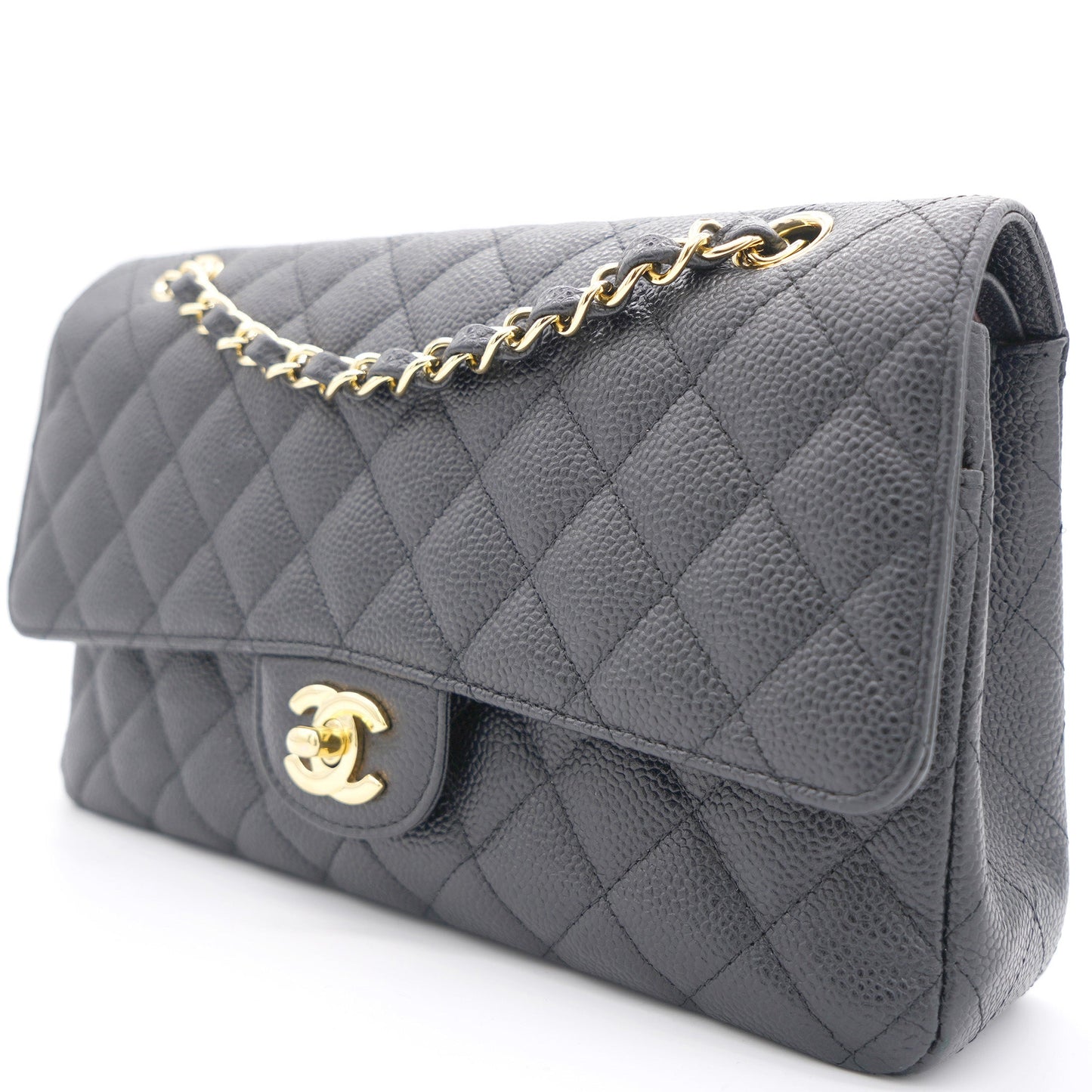 Black Quilted Caviar Leather Classic Double Flap Bag