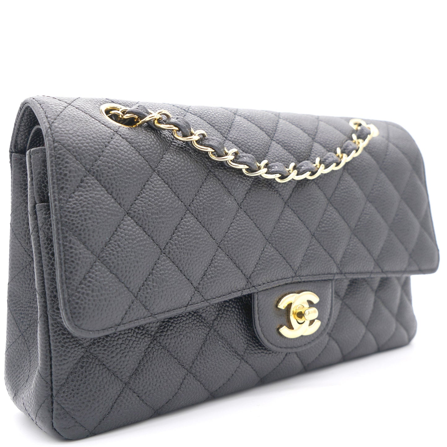 Black Quilted Caviar Leather Classic Double Flap Bag