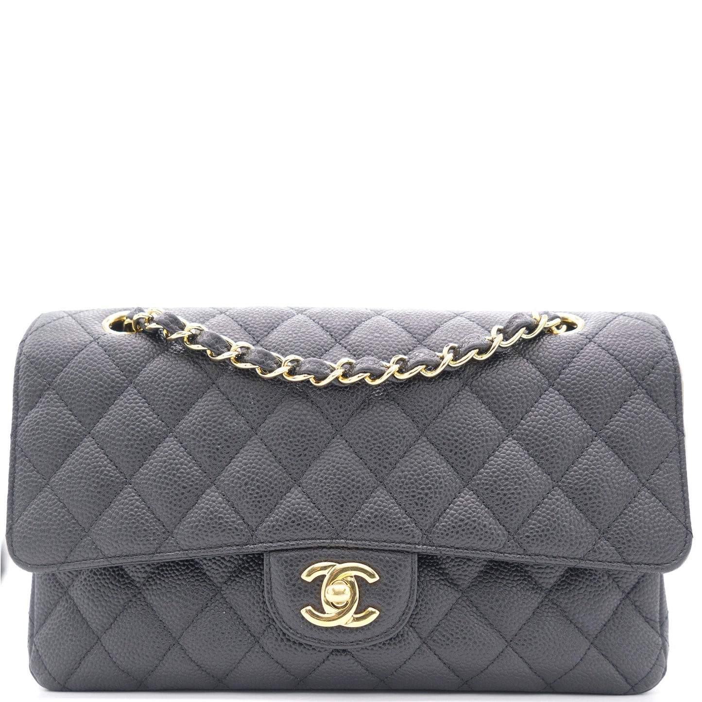 Black Quilted Caviar Leather Classic Double Flap Bag