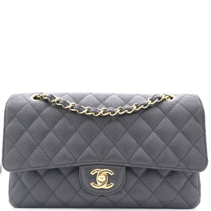Black Quilted Caviar Leather Classic Double Flap Bag