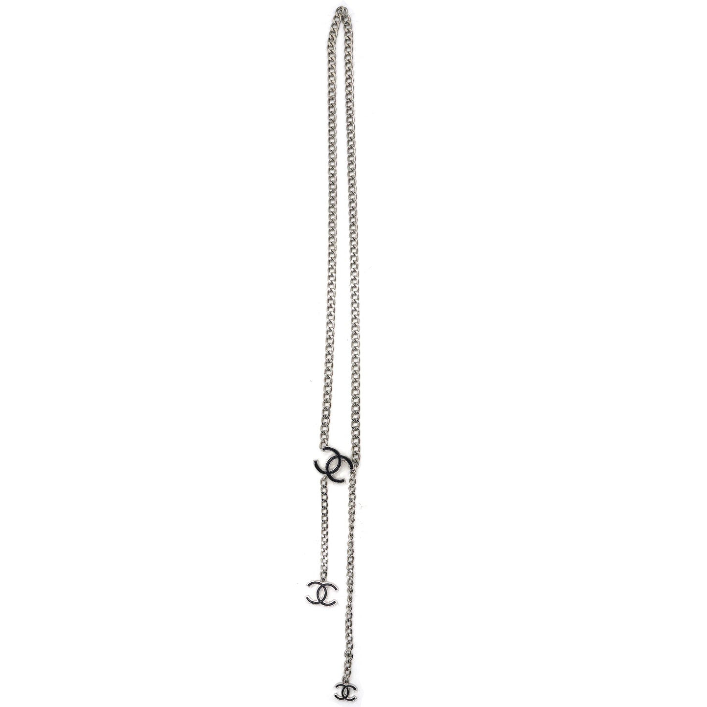 Silver Tone Enamel CC Charm Chain Belt