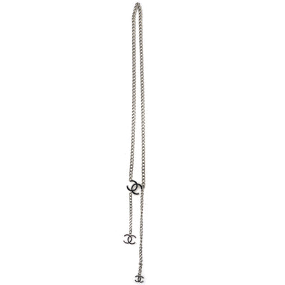 Silver Tone Enamel CC Charm Chain Belt