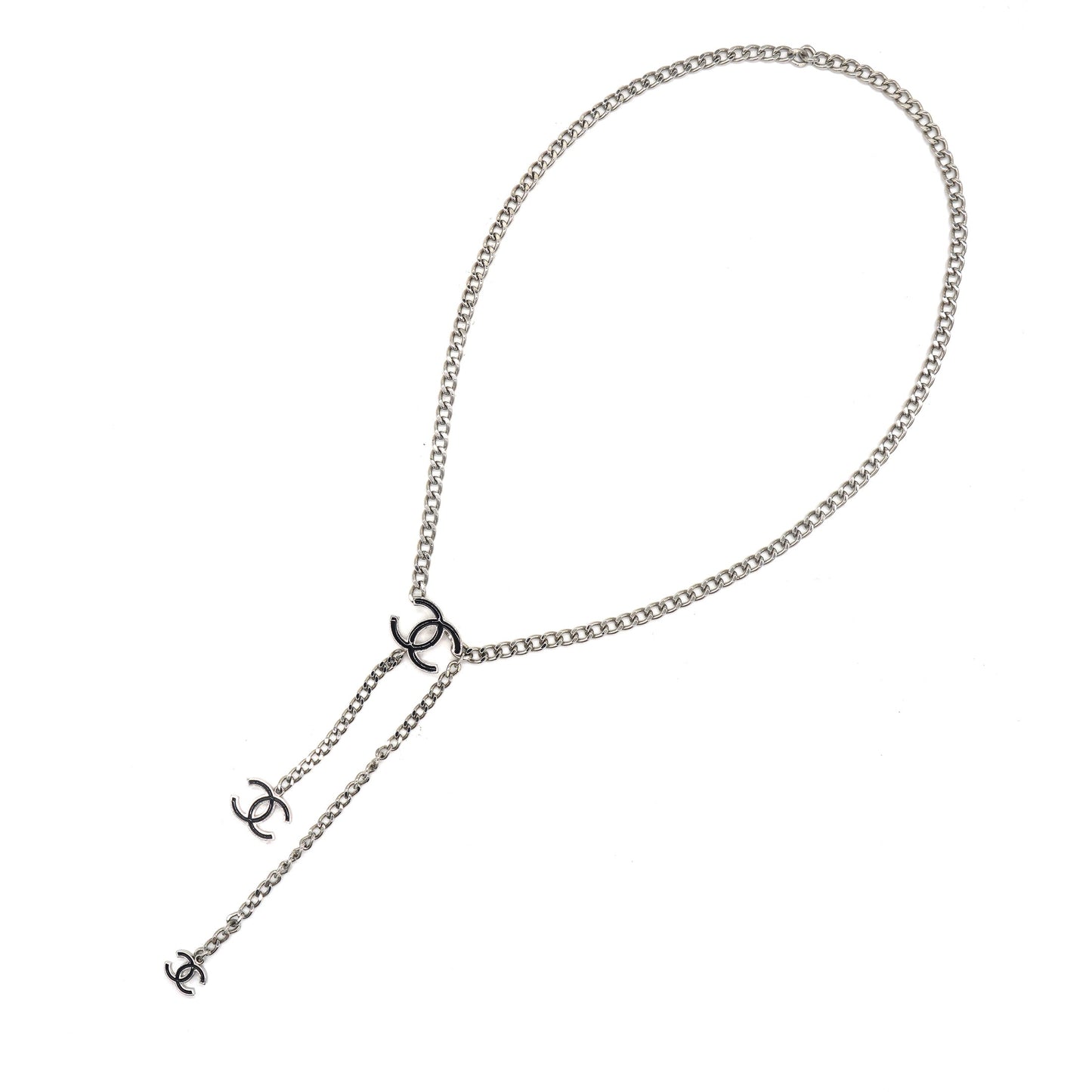 Silver Tone Enamel CC Charm Chain Belt