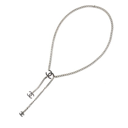 Silver Tone Enamel CC Charm Chain Belt