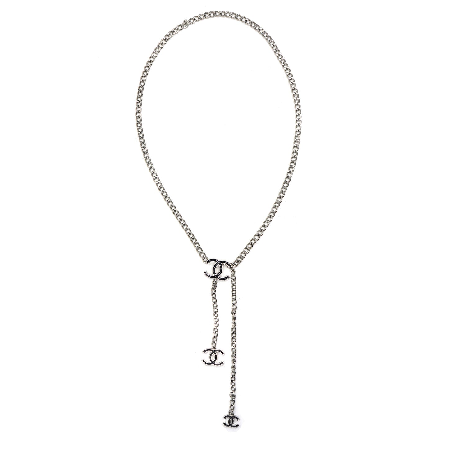 Silver Tone Enamel CC Charm Chain Belt