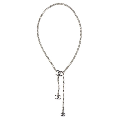 Silver Tone Enamel CC Charm Chain Belt