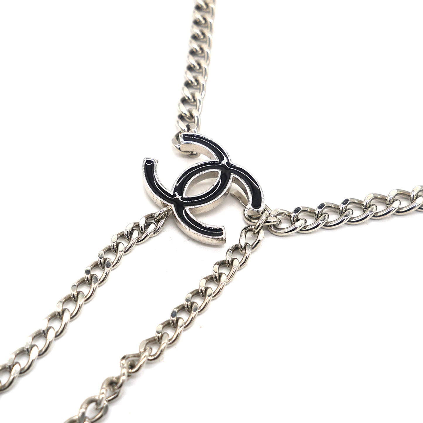 Silver Tone Enamel CC Charm Chain Belt