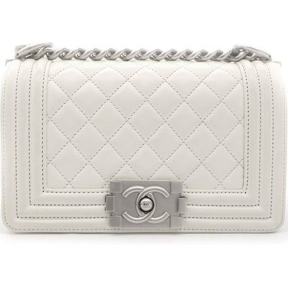 Calfskin Quilted Small Boy Flap White