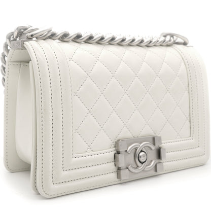 Calfskin Quilted Small Boy Flap White