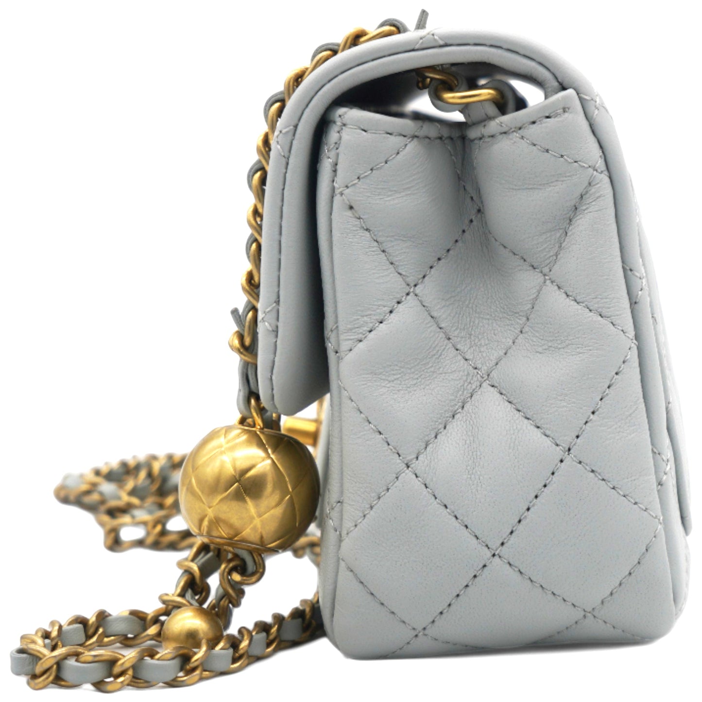 Pearl CC Crush Mini Square Lambskin Grey Crossbody Bag