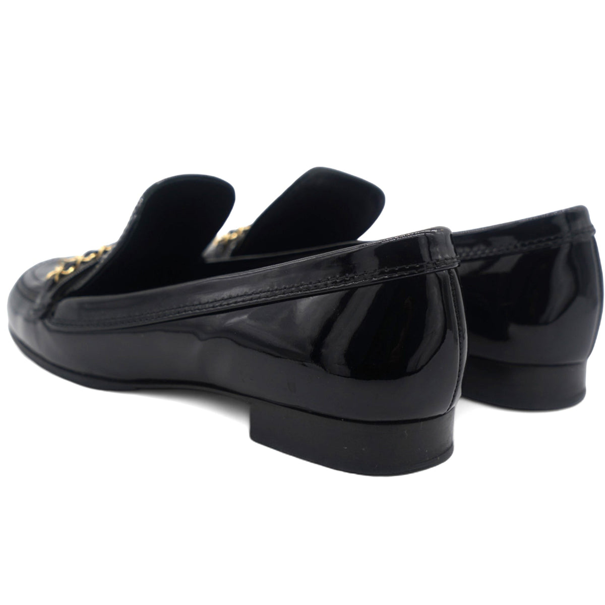 Black Leather Chain Detail Flat Loafers 37.5