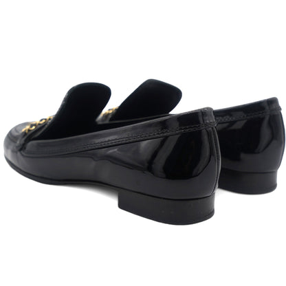 Black Leather Chain Detail Flat Loafers 37.5
