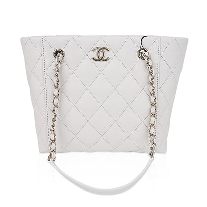 Chanel 2023 Limited Edition White Quilted Caviar Leather Large Tote Bag