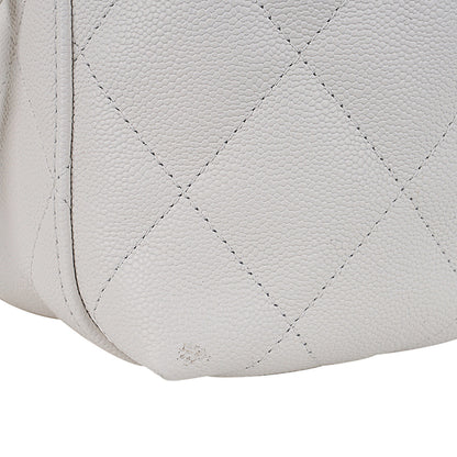 Chanel 2023 Limited Edition White Quilted Caviar Leather Large Tote Bag