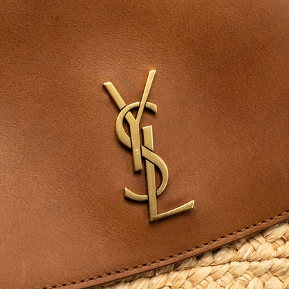 Saint Laurent Mini basket bag Raffia/Calfskin leather Brown GHW