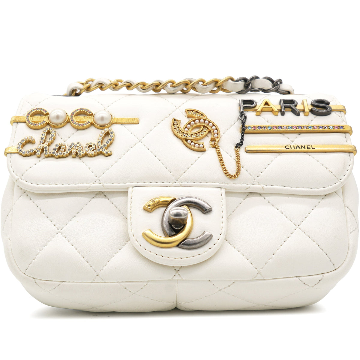 Lambskin Quilted Mini Coco Clips Flap White