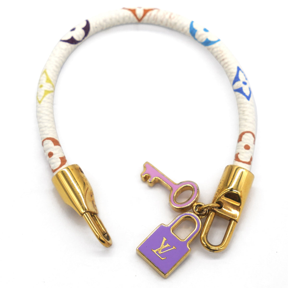 Louis-vuitton Luck It Multicolor Monogram Gold Tone Charm Bracelet