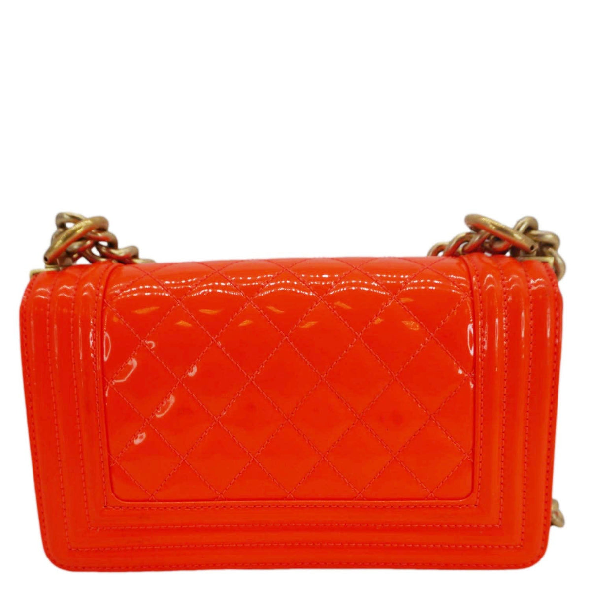 Chanel Boy Flap Small Quilted Patent Leather Shoulder Bag Orange