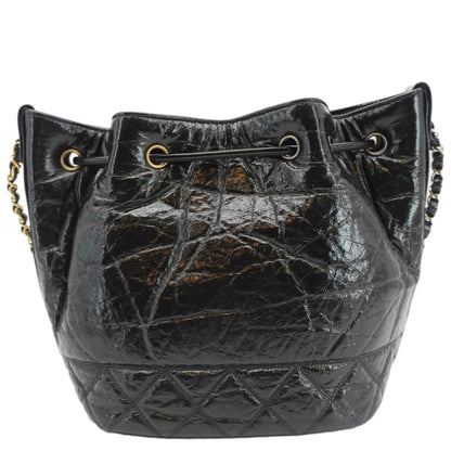 Chanel CC Drawstring Shiny Aged Calfskin Chain Shoulder Bag Black