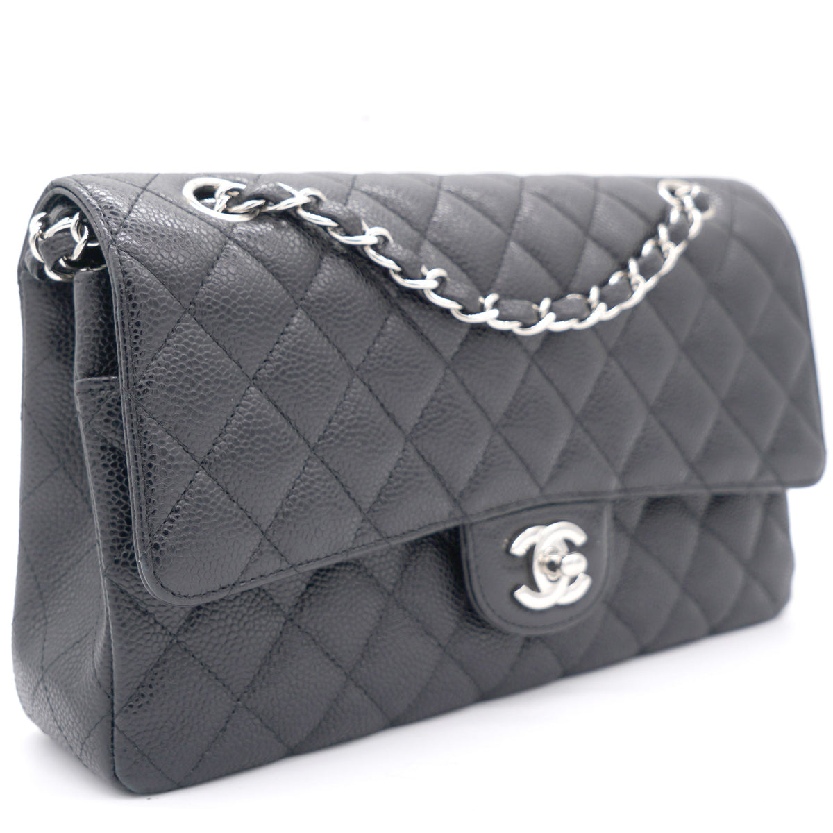 Caviar Quilted Medium Double Flap Black SHW