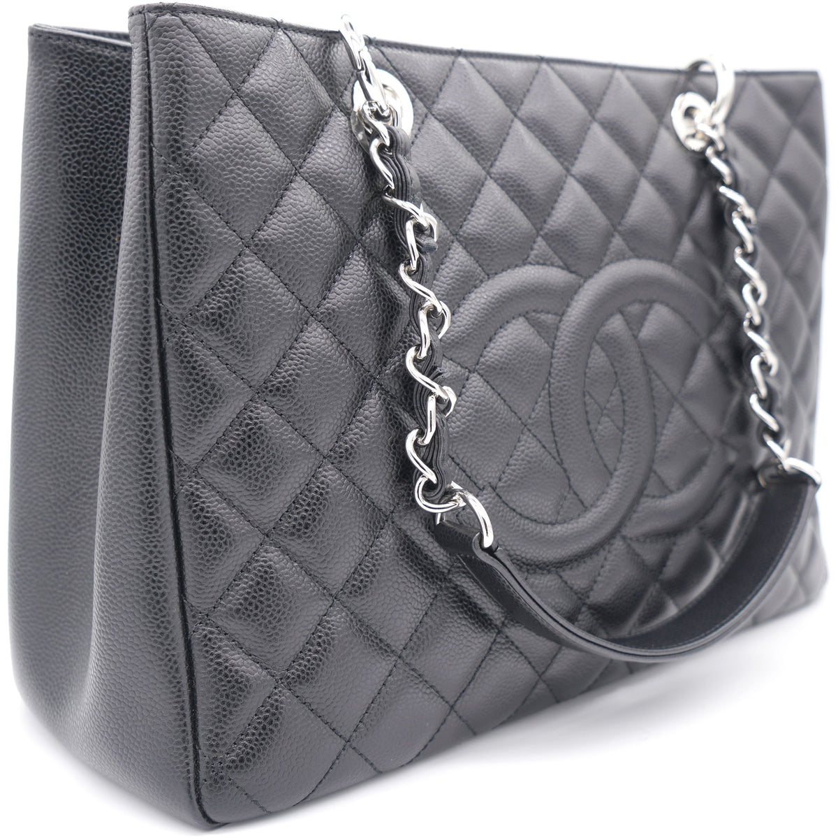 Black Quilted Caviar Leather Grand GST Shopper Tote Bag