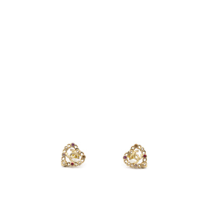Pearl Crystal CC Heart Earrings Gold Multicolor