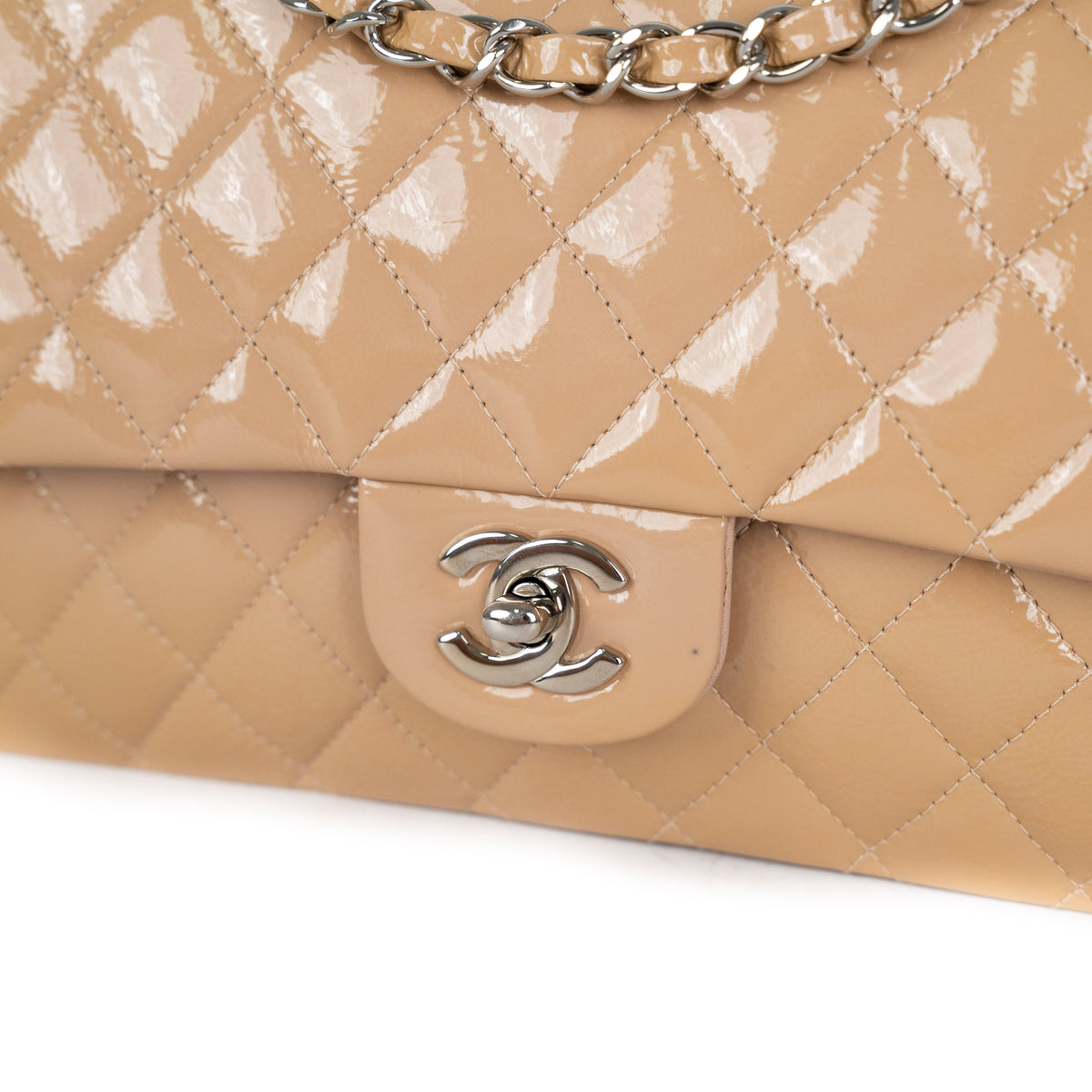 Chanel Patent Medium Classic Flap Beige