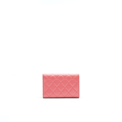 CHANEL CAVIAR FLAP WALLET ROSE PINK WITH GOLD CC LOGO