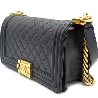 Black Caviar Quilted Old Medium Boy Flap
