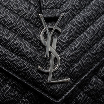 Saint Laurent/YSL Envelope Medium Chain Bag Grained Calfskin Mix Matelasse Black SHW