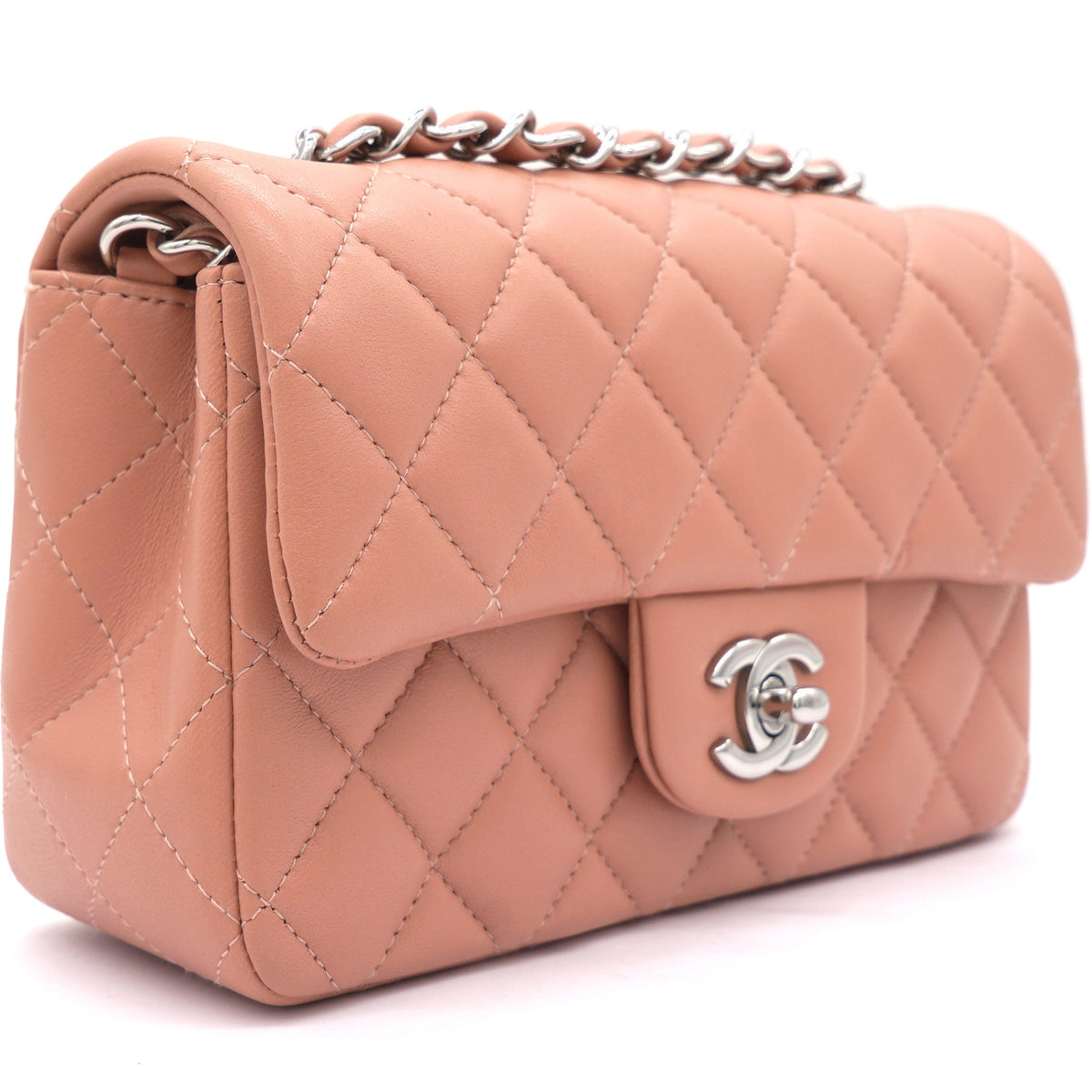 Lambskin Quilted Mini Rectangular Flap Dark Pink