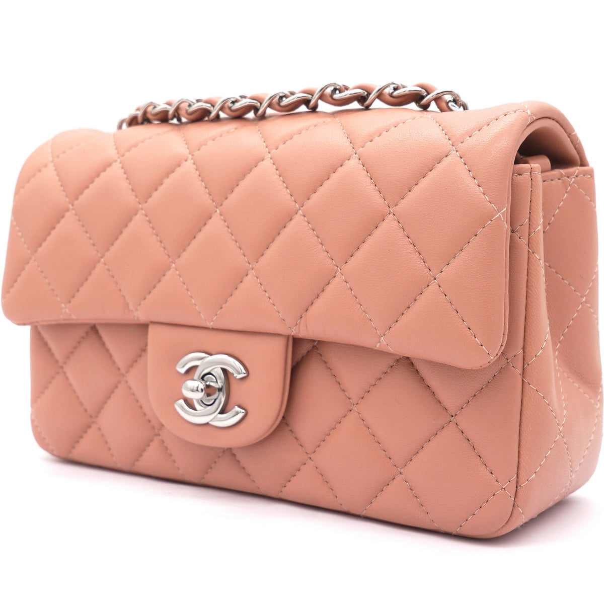 Lambskin Quilted Mini Rectangular Flap Dark Pink