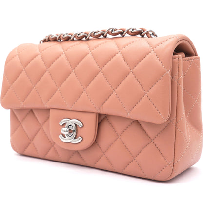 Lambskin Quilted Mini Rectangular Flap Dark Pink