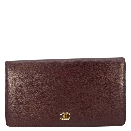 Chanel Vintage L-Yen Leather Wallet Burgundy