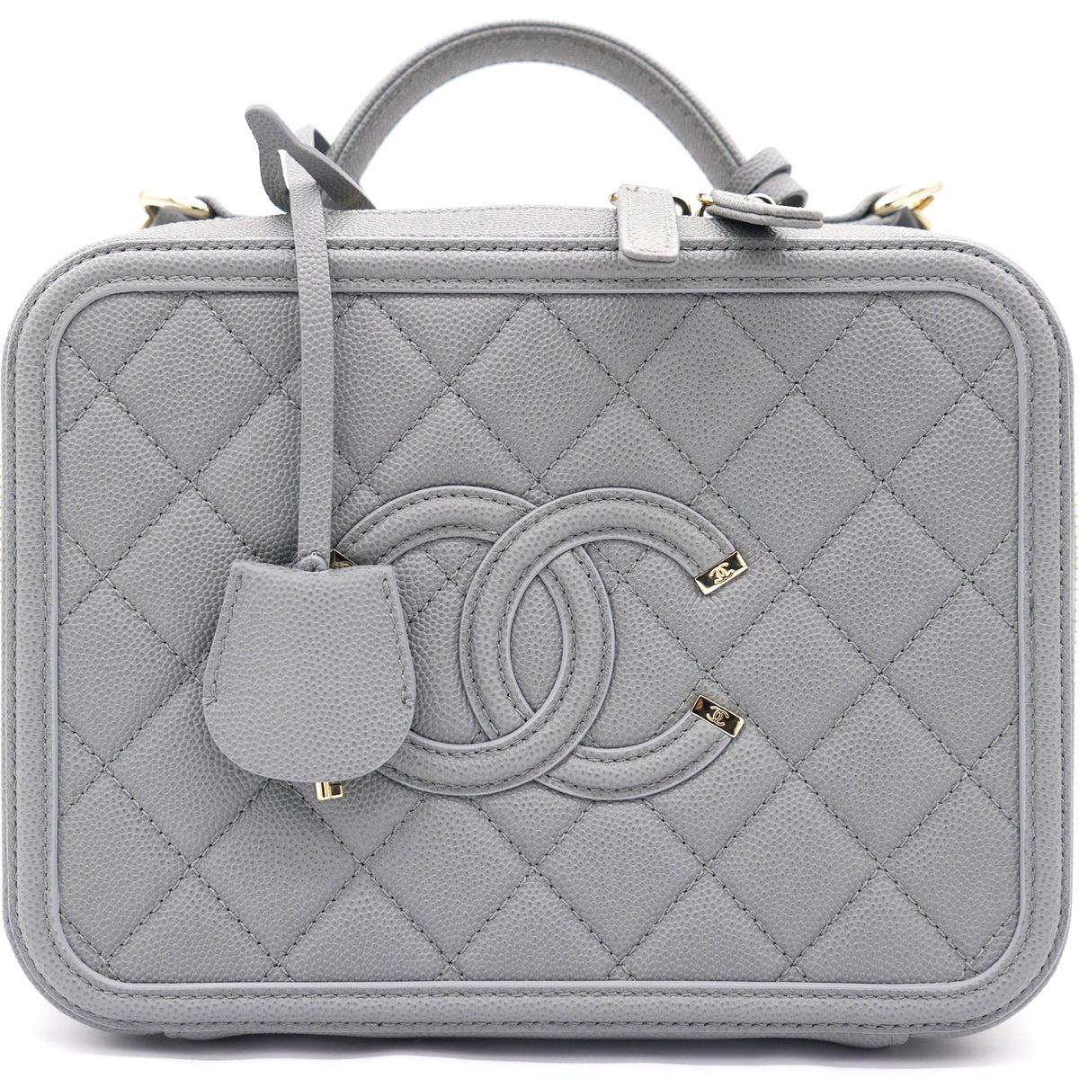 Caviar Quilted Medium CC Filigree Vanity Case Grey