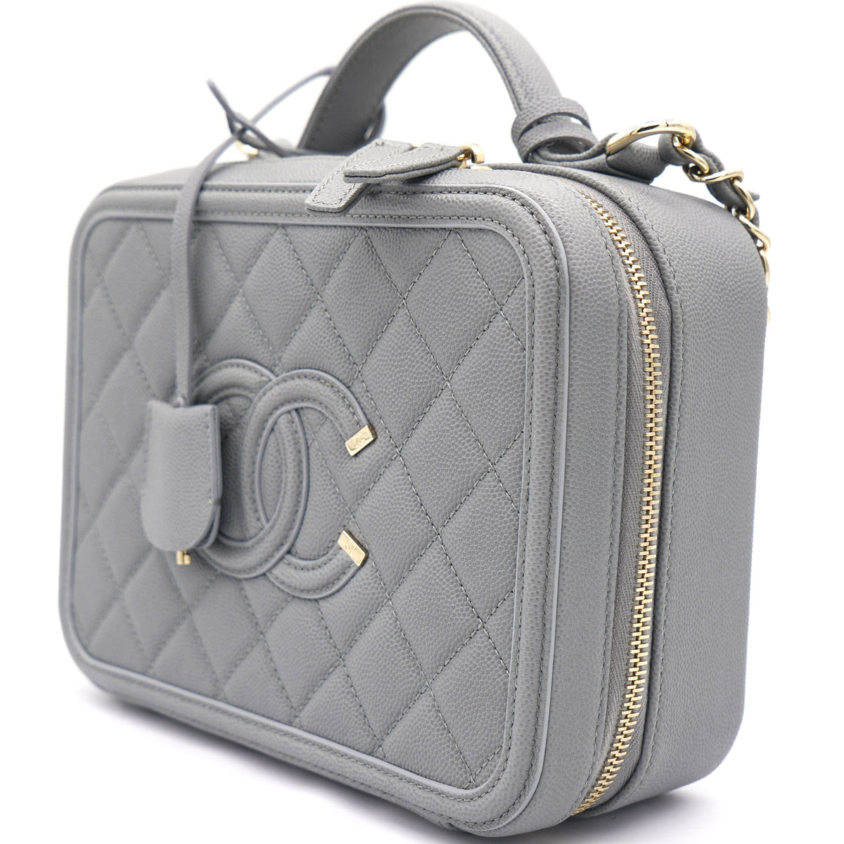 Caviar Quilted Medium CC Filigree Vanity Case Grey