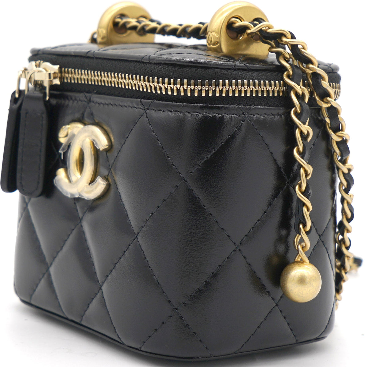 Calfskin Quilted Mini Perfect Fit Vanity Case With Chain Black