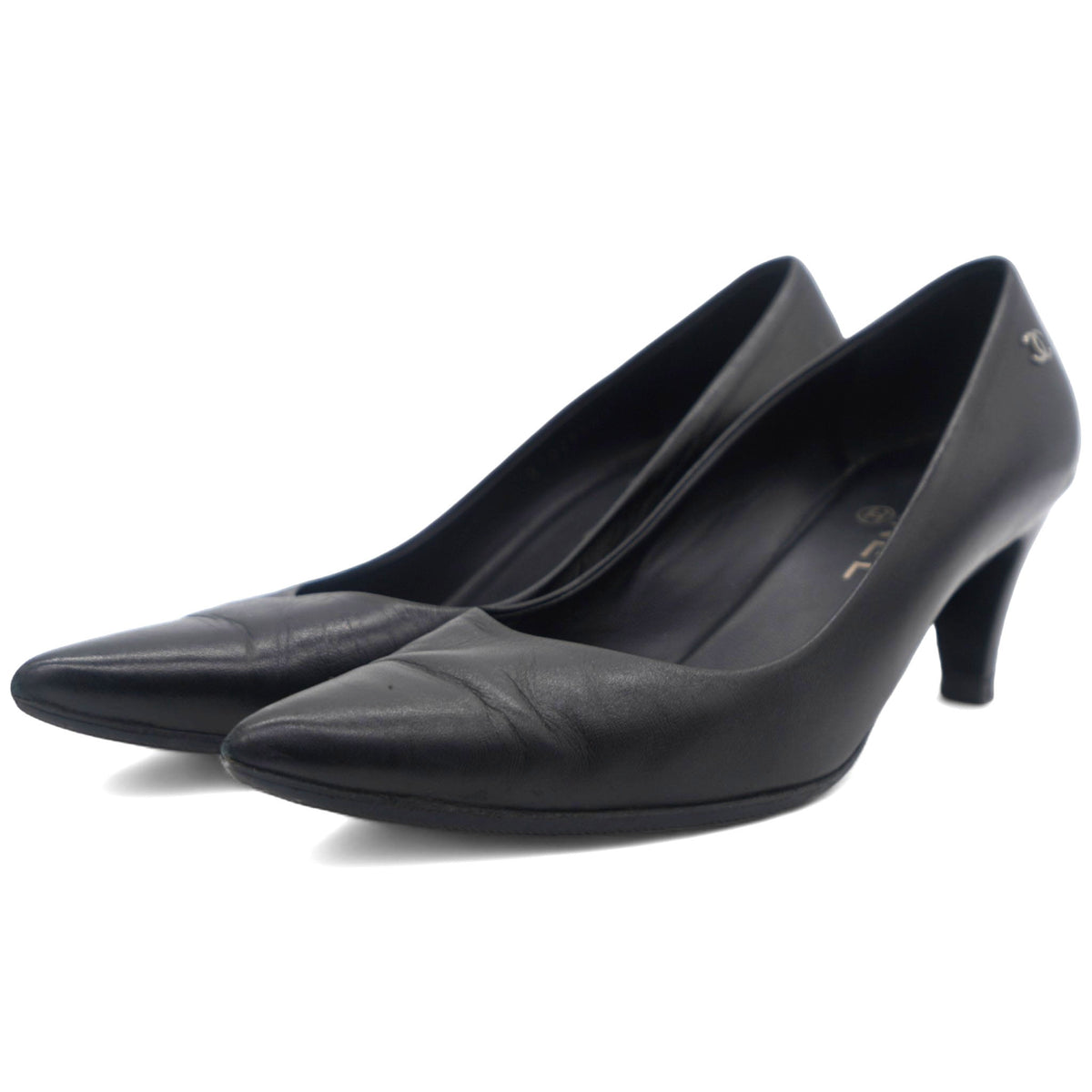 Black Leather Pointed Toe Pumps Size 37