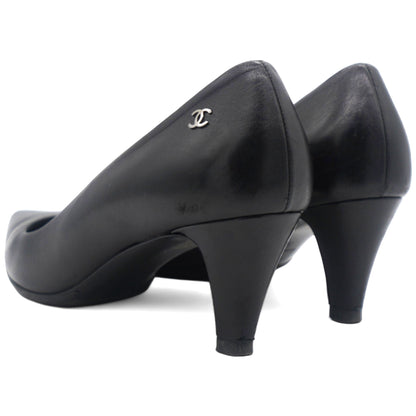 Black Leather Pointed Toe Pumps Size 37
