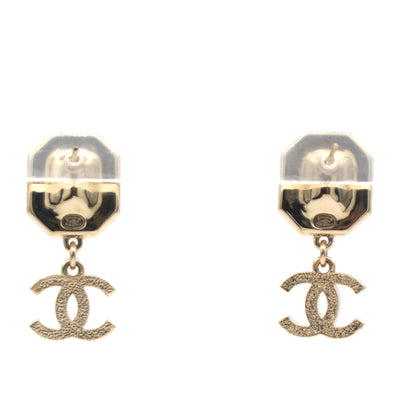Gold Pearl White Crystal CC Logo Classic Stud Earrings