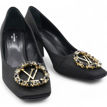 Louis-vuitton Black Satin Crystal Embellished Madeleine Pumps Size 38