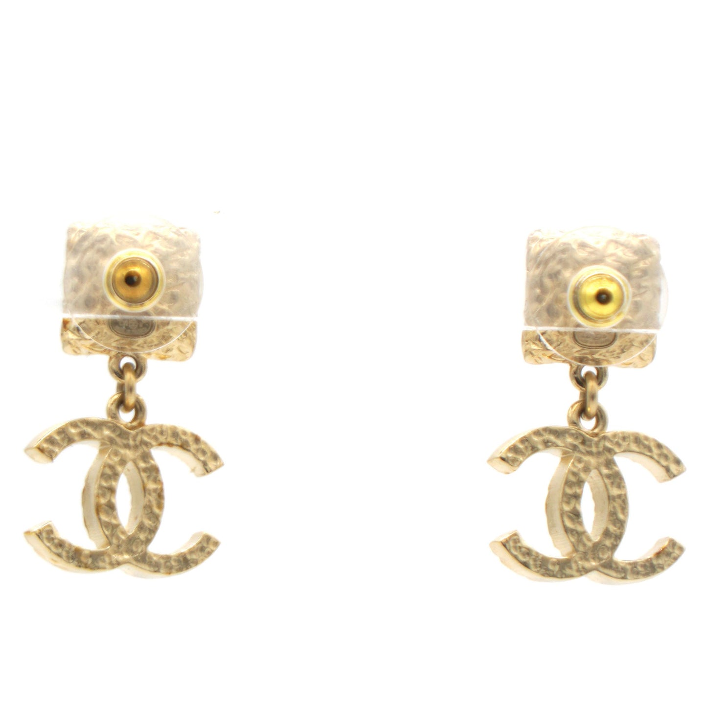 Iridescent Baguette Crystal CC Drop Earrings Gold